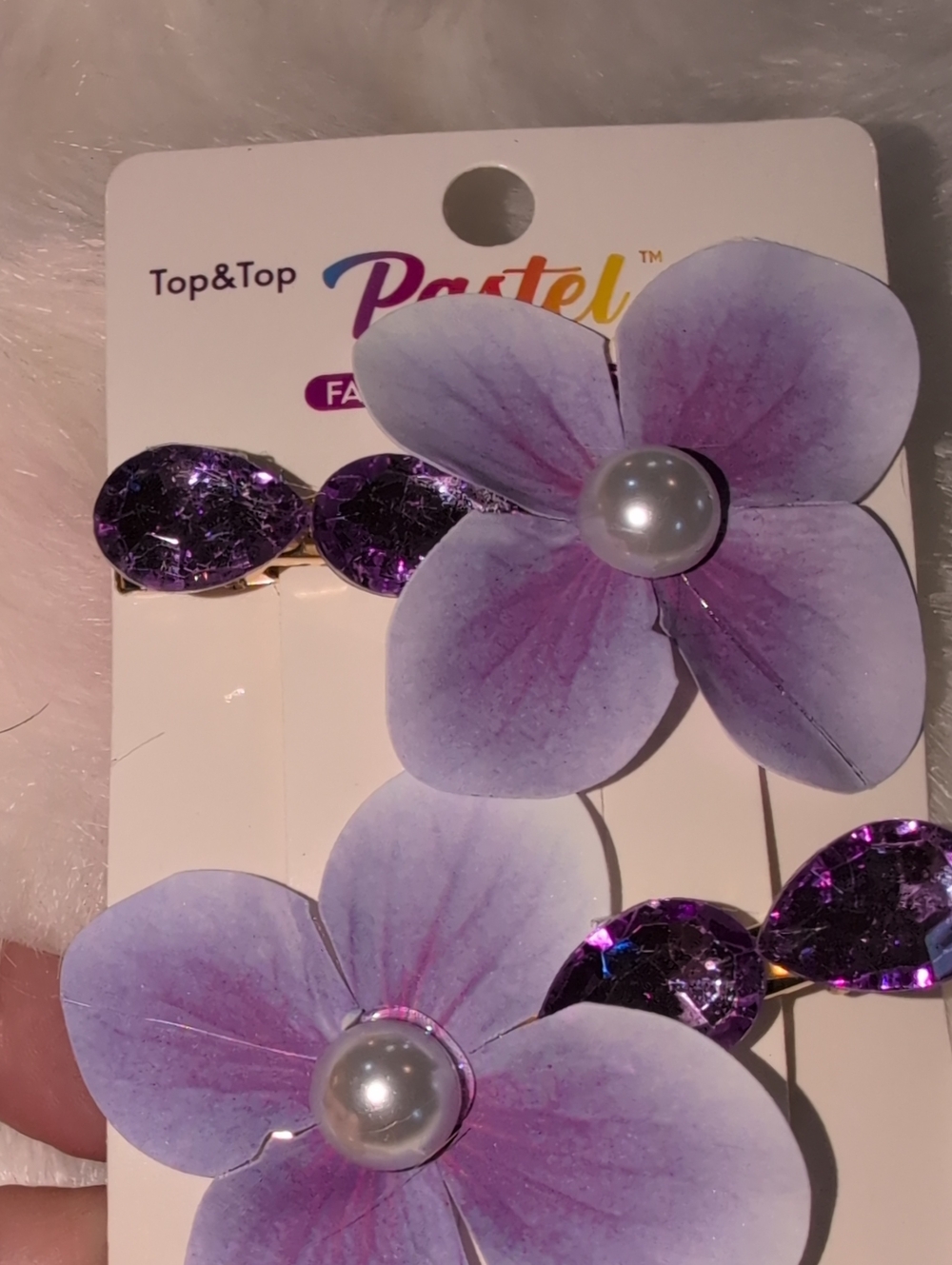 Pastel Purple Floral Hair Clips with Pearl Accent